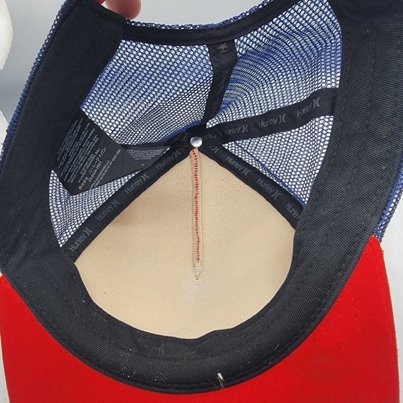 Hurley Mens One and Only Square Trucker Hat Cap Red Blue Breathable Comfort - Picture 7 of 9